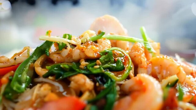 Delicious shrimp dish with lemon. Mediterranean diet concept
