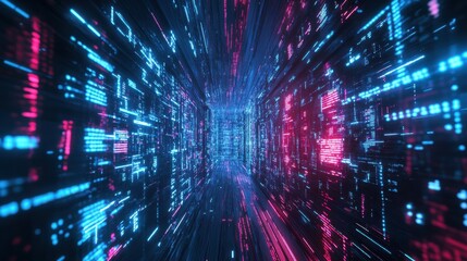 Obraz premium Artificial Intelligence illustration. Artificial intelligence and machine learning concept. Digital computer code. Data transfer concepts in internet.