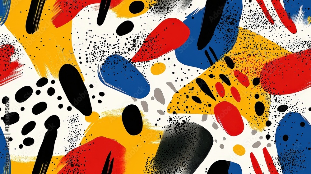 Poster dynamic colorful abstract pattern featuring bold shapes and dots