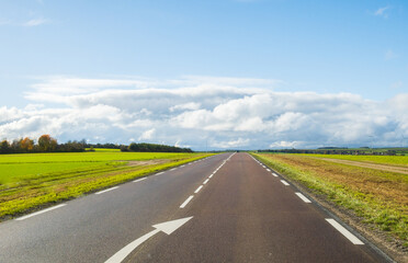 The French countryside seen while driving on a road in Occitanie in France