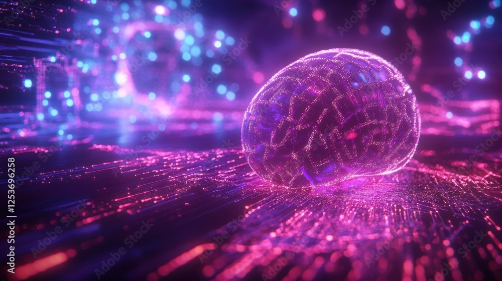 Poster ai brain on glowing connection background. artificial intelligence and innovate concept. 3d renderin