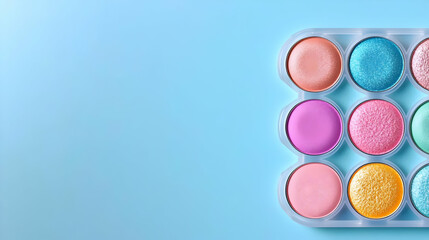 Pastel paint palette on blue background