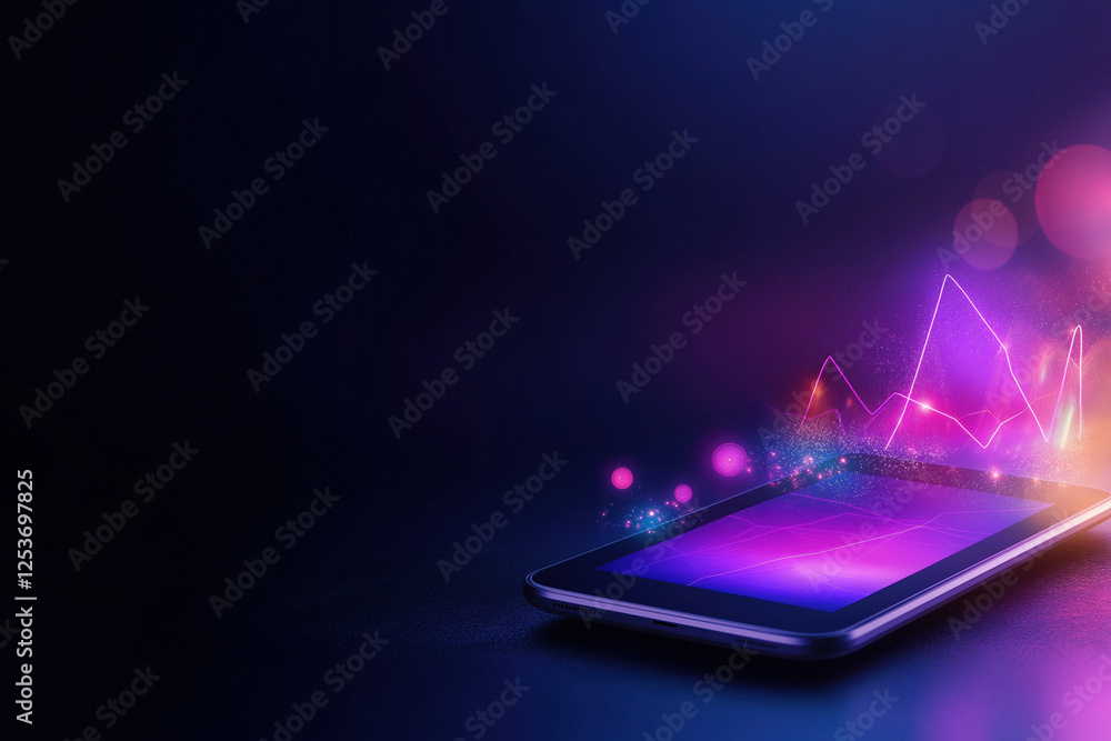 Aufkleber visual representation of data analytics emerging from a smartphone screen at night