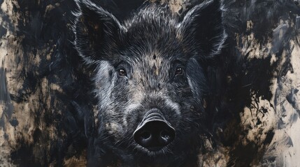 Majestic Wild Boar Portrait: A Study in Dark Hues