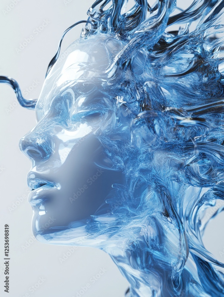 Poster abstract blue digital head. artificial intelligence and science concept. 3d rendering.