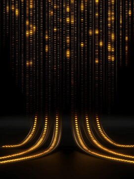 Abstract digital background with glowing binary code and luminous lines, creating a futuristic tech ambiance.