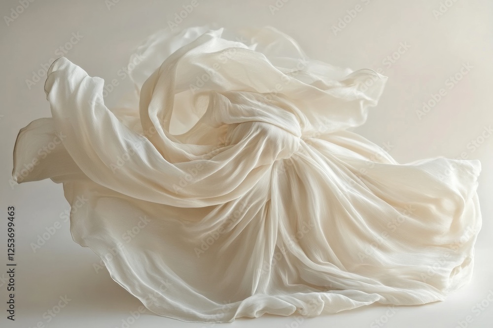 Poster flowing silk fabric captured in soft lighting creates an elegant atmosphere against a neutral backdr