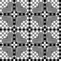Black and white seamless  check pattern with floral elements