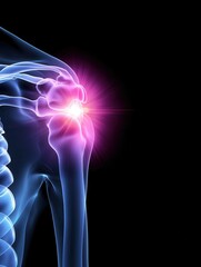 Naklejka premium An illustrated representation of a human shoulder joint highlighting pain areas in a vibrant and educational style.