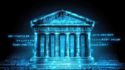 Obraz premium Digital ancient building, futuristic background, possible use for financial technology concept