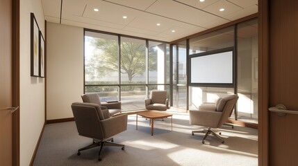 Modern Meeting Room Interior With Large Windows