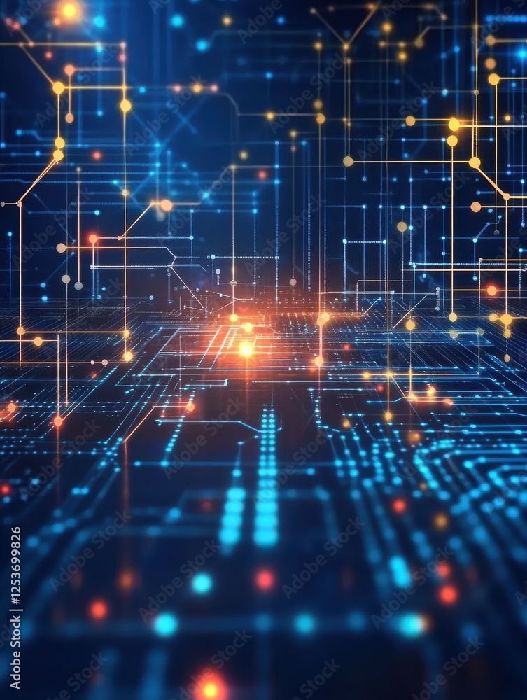Poster digital technology background with network connection and geometric abstract background with dots an