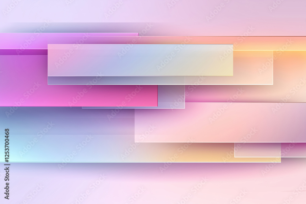 Poster abstract composition of layered rectangles with soft pastel colors in subtle gradients