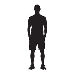 Silhouette of a Bald Man Standing With Hands Gesture - Vector Illustration