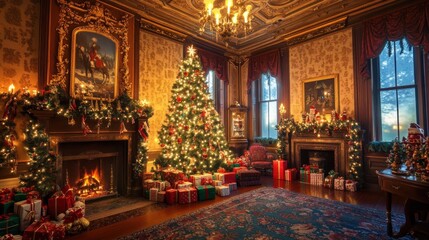 Obraz premium A Luxurious Christmas Eve in a Victorian Mansion