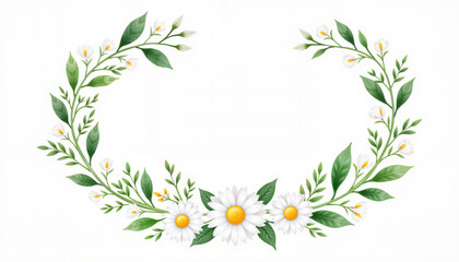 Seasonal watercolor wreath with snowdrops and daisies, spring transition