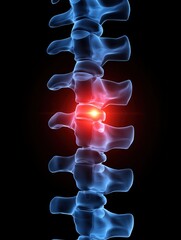 Naklejka premium Detailed anatomical illustration of a human spine with focus on a highlighted intervertebral disc.