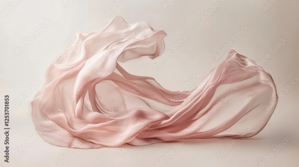 Poster delicate silk fabrics swirl elegantly, showcasing soft colors and smooth textures, highlighted by ge