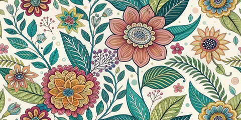 Modern Floral Doodle Seamless Pattern Landscape Photography Background