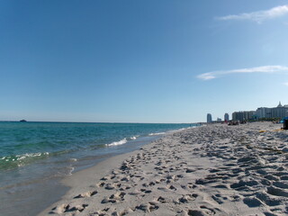 Miami Beach Coastline with Skyline and Clear Blue Skies 