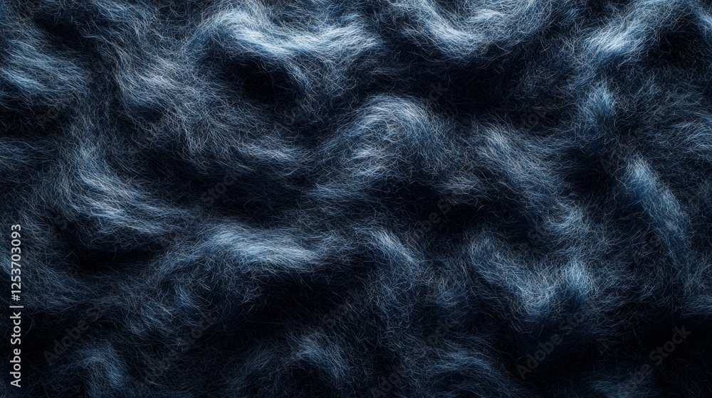 Poster abstract blue hairy surface: close-up of a textured, wool-like pattern with subtle light reflections