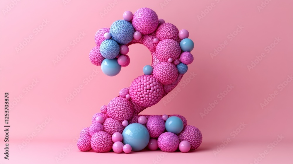 Aufkleber pink number two displayed with spherical ornaments and soft pastel tones, a playful composition for 