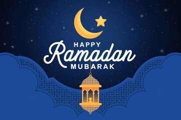 Ramadan Mubarak Greetings with Lanterns and Islamic Patterns