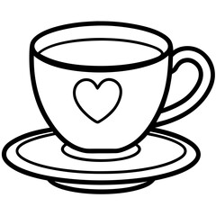Cute Heart Saucer Teacup Outline