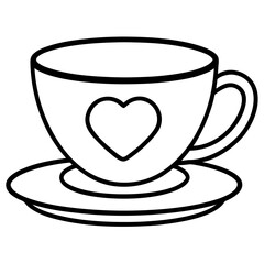 Cute Heart Saucer Teacup Outline