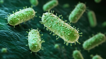 Fototapeta premium Magnified view of green bacteria cells on surface