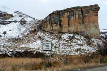 Brandwag Buttress in the Golden Gate Highlands National Park, southern Drakensberg, surrounded by winter snow