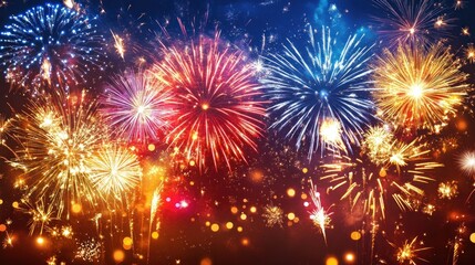 Naklejka premium Spectacular Fireworks Display: A Night Sky Illuminated with Colorful Explosions