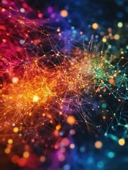 Fototapeta premium Abstract creative flow of ideas represented as colorful lines connecting multiple brains, idea network, collaborative business concepts