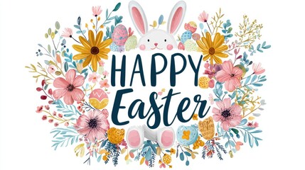 Charming Easter Design with Hand-Lettered Inscription and Soft Bunny Accents