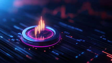 futuristic digital interface with glowing data visualization elements and dynamic infographics, showcasing data driven decisions in high tech environment