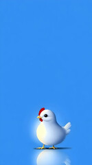 Obraz premium Cute white chicken standing against a blue background. Perfect for children's illustrations and educational materials for learning farm animals