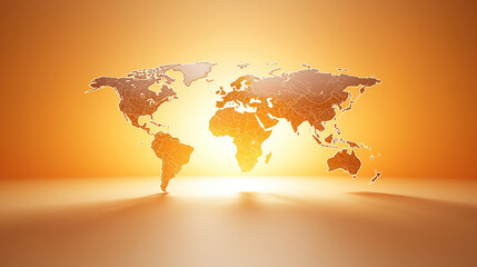 glowing world map in warm orange tones symbolizes global connectivity and unity