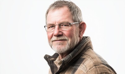 Obraz premium Fashion Portrait of a Farmer Man in his 50s Isolated on a White Background