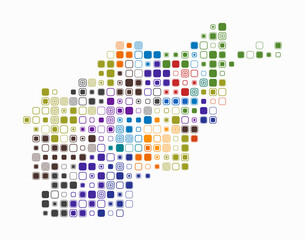 Afghanistan, shape of the country built of colored cells. Digital style map of Afghanistan on a white background. Large size rounded square blocks. Stylish vector illustration.