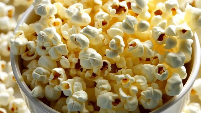 Freshly popped popcorn fills a large container, ready for movie night and snacking