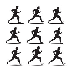 Set of Running Silhouettes for Design Ideas - Vector Illustration