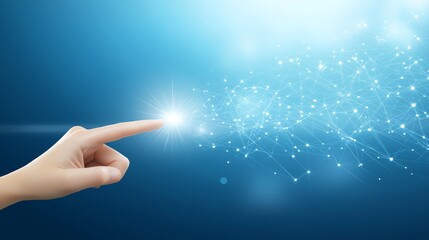 Hand connecting network lines, symbolizing global digital connections and technological advancements in a connected world