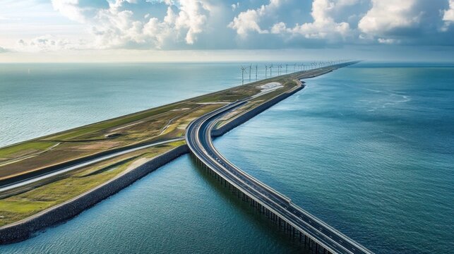 Aerial View of the Afsluitdijk, a Stunning Dutch Causeway