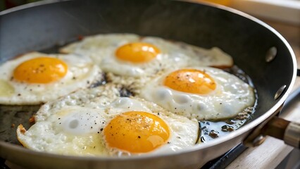 Fried egg in a frying pan on the stove.