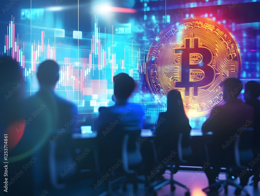 Poster bitcon price analysis with business team in meeting room setting