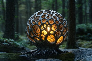 Glowing tree root sphere with intricate patterns