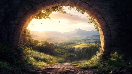 Naklejka premium Archway to scenic sunset valley.