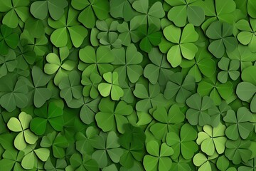 Densely Packed Green Clover Leaf Background: A Seamless Pattern of Realistic Four-Leaf Clovers and Three-Leaf Clovers