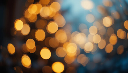 Glowing festive Christmas lights with golden bokeh background