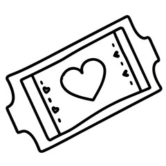 Elegant Heart & Ticket Line Drawing